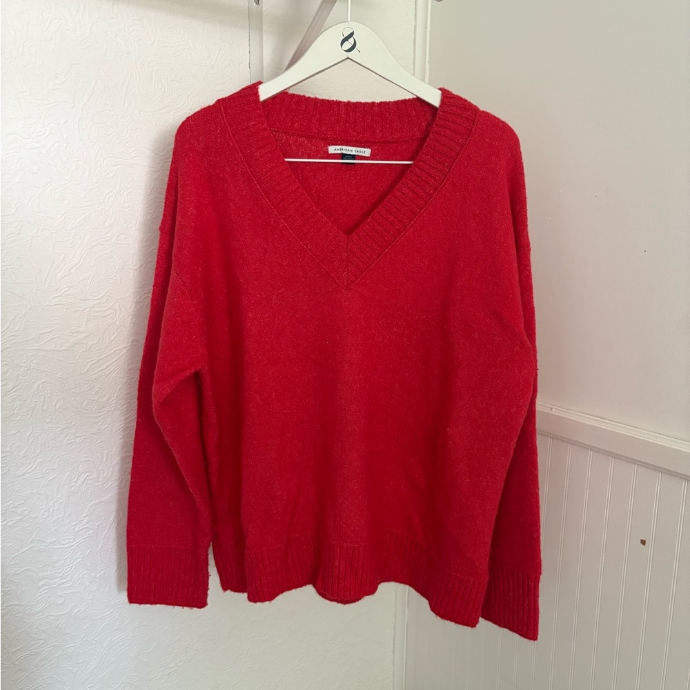 American Eagle Outfitters Red V-Neck Sweater